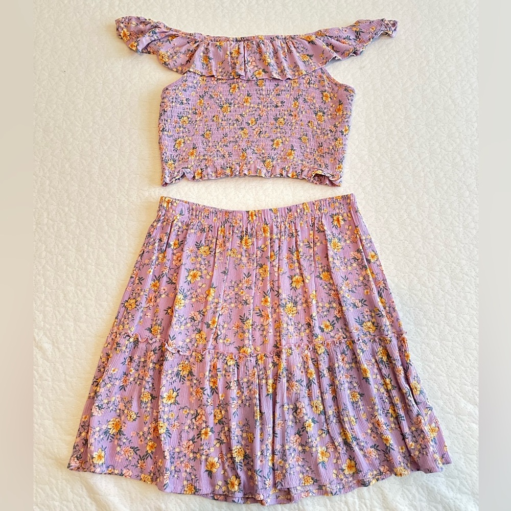 Floral Cropped Matching Set with Skirt